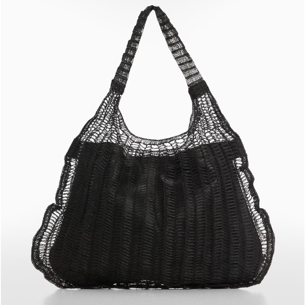 NWT! Mango (MNG) Black Mesh pattern shopper bag
